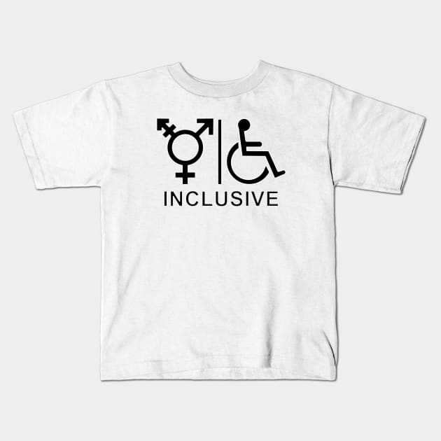 Gender Neutral and Whelchair Inclusive Bathroom Sign Kids T-Shirt by DiegoCarvalho